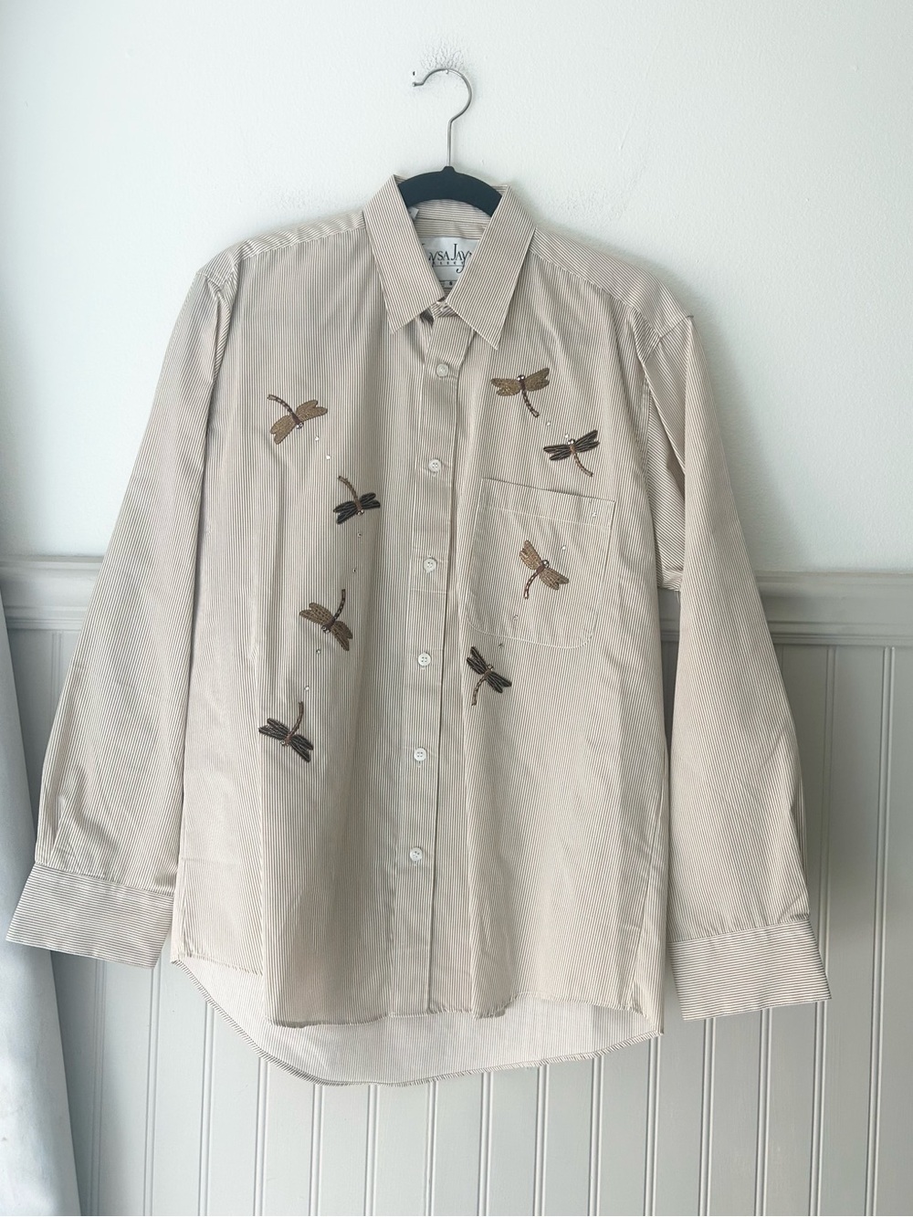 Vintage Lysa Jayne Dragonfly Embroidered Button Down Shirt Small